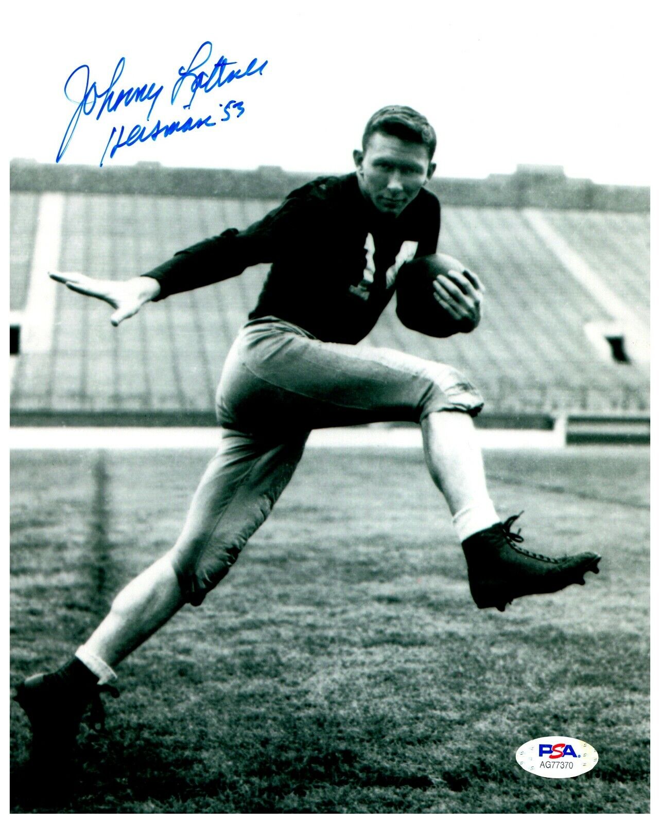 Johnny Lattner Notre 1953 Heisman College Football Signed 8x10 B&W Photo PSA