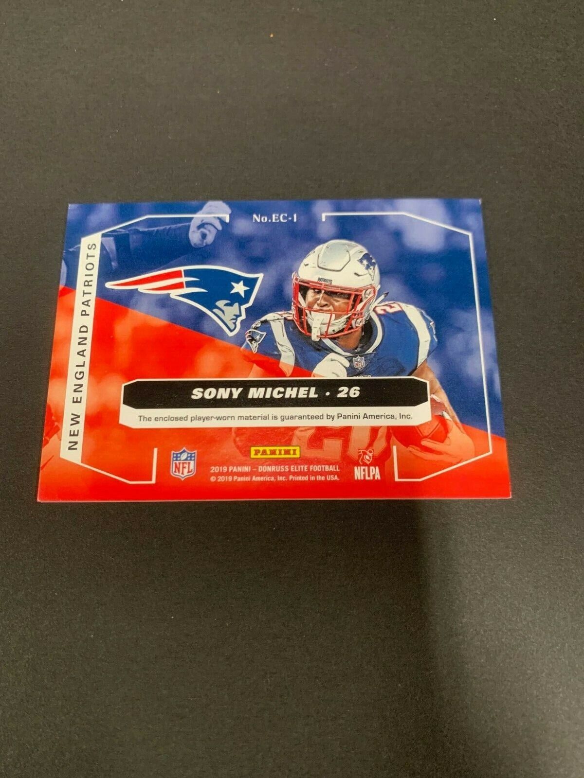 Sony Michel 2019 Panini Elite Coverage Dual Jersey Card  #EC-1  NM MT Condition