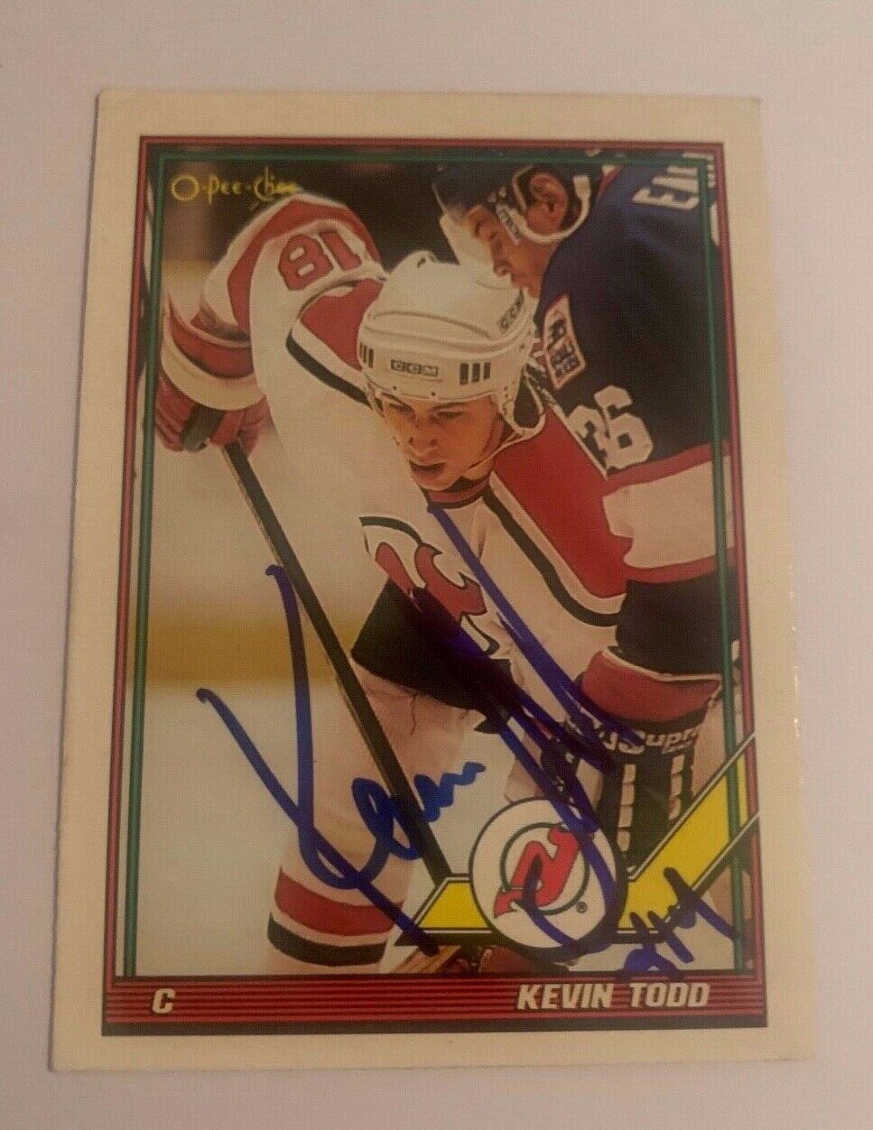 Kevin Todd New Jersey Hand Signed 1991-92 OPC Hockey Card #400 NM-MT