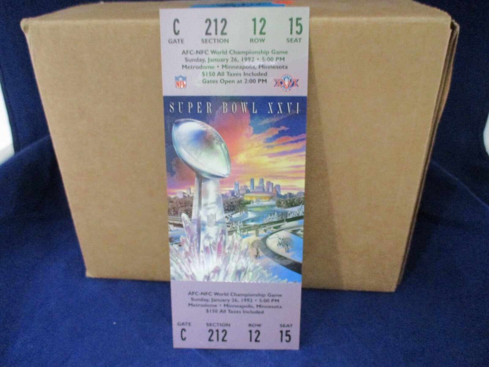 Super Bowl 26 XXVI 1992  "Redskins" Full Ticket Bills Vs Redskins