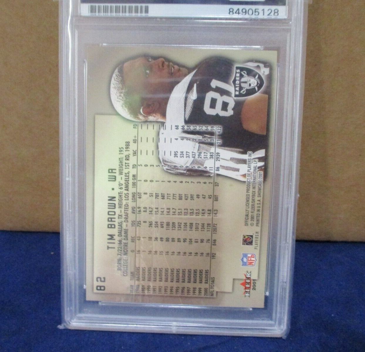 Tim Brown Raiders Autographed Signed 2001 Fleer Showcase Card PSA Slab #84905128