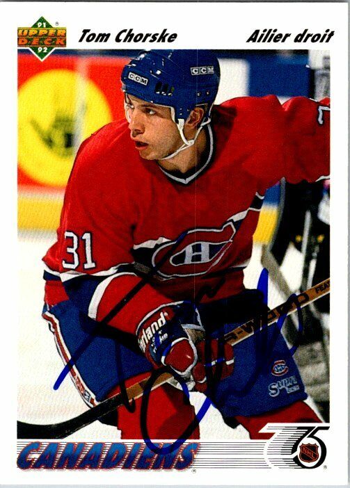 Tom Chorske Montreal Canadiens Hand Signed 1991-92 UD Hockey Card #427 NM-MT