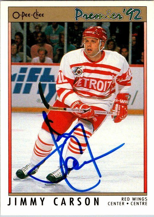 Jimmy Carson Detroit Red Wings Hand Signed 1991-92 OPC Hockey Card #167 NM-MT