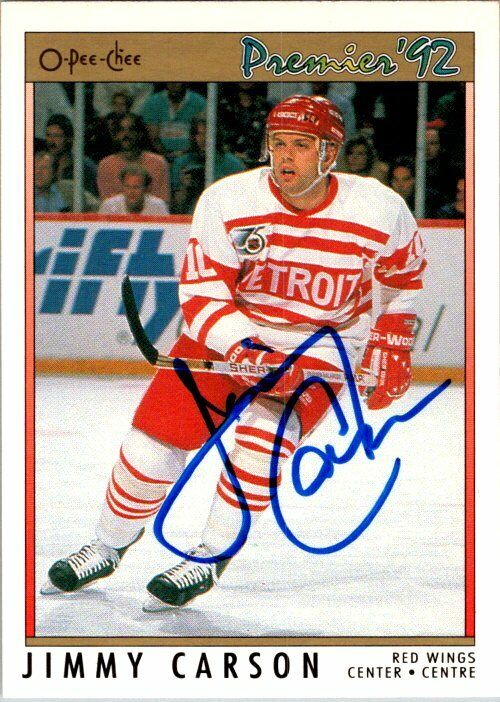 Jimmy Carson Detroit Red Wings Hand Signed 1991-92 OPC Hockey Card #167 NM-MT