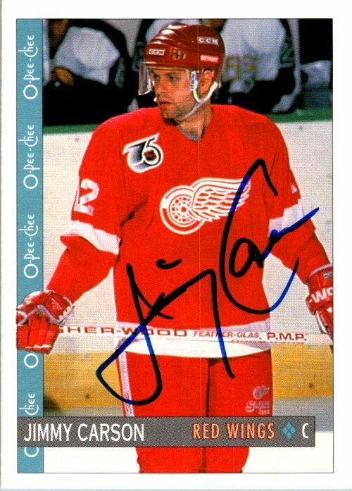 Jimmy Carson Detroit Red Wings Hand Signed 1992-93 OPC Hockey Card #152 NM-MT