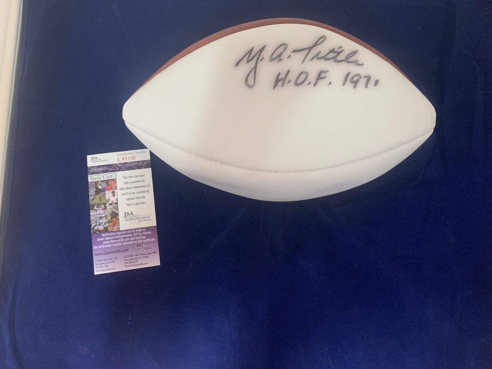 YA Tittle White Panel Autographed Football with HOF 1971 and JSA COa #L45136