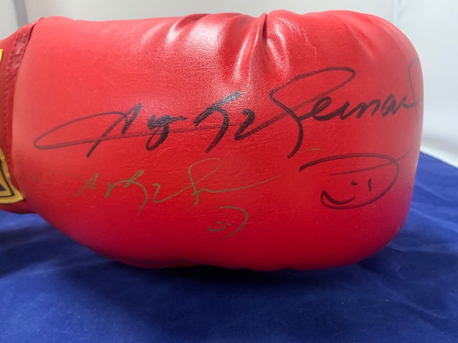 Sugar Ray Leonard Autographed Twice on Everlast Boxing Glove in Very Good Cond.