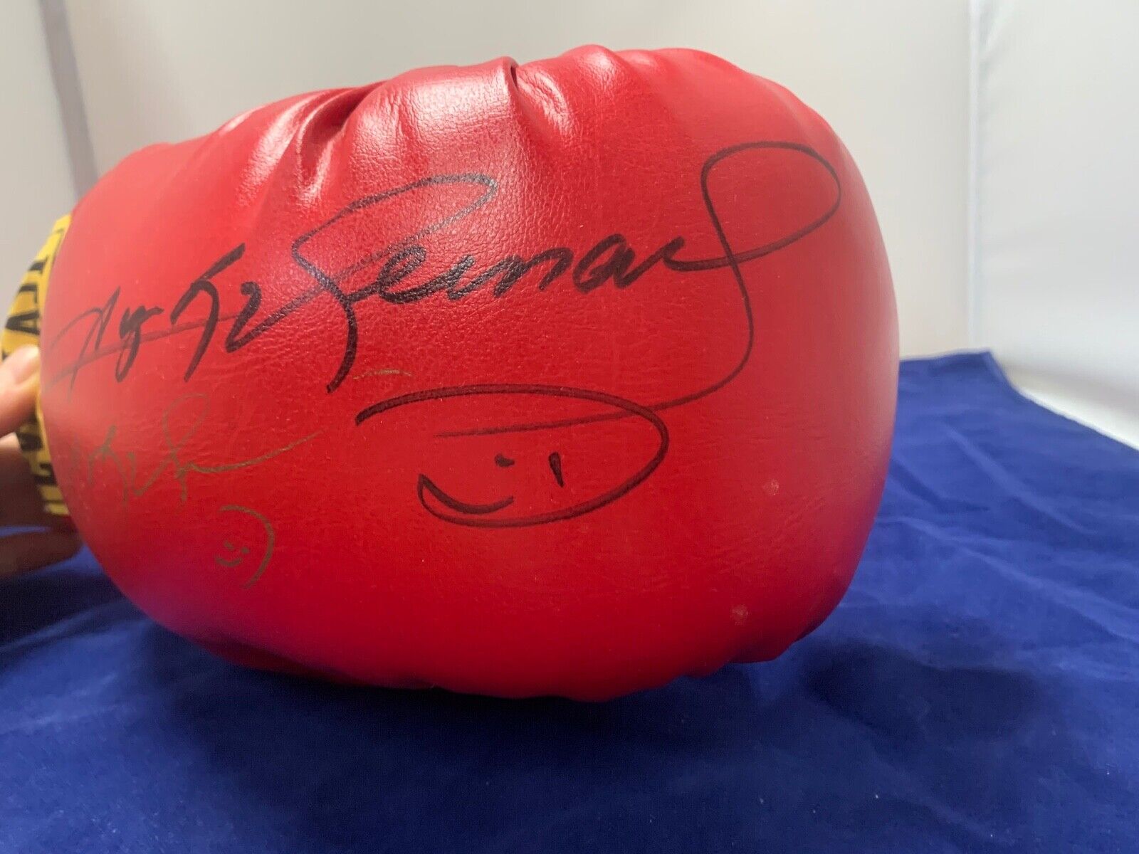 Sugar Ray Leonard Autographed Twice on Everlast Boxing Glove in Very Good Cond.