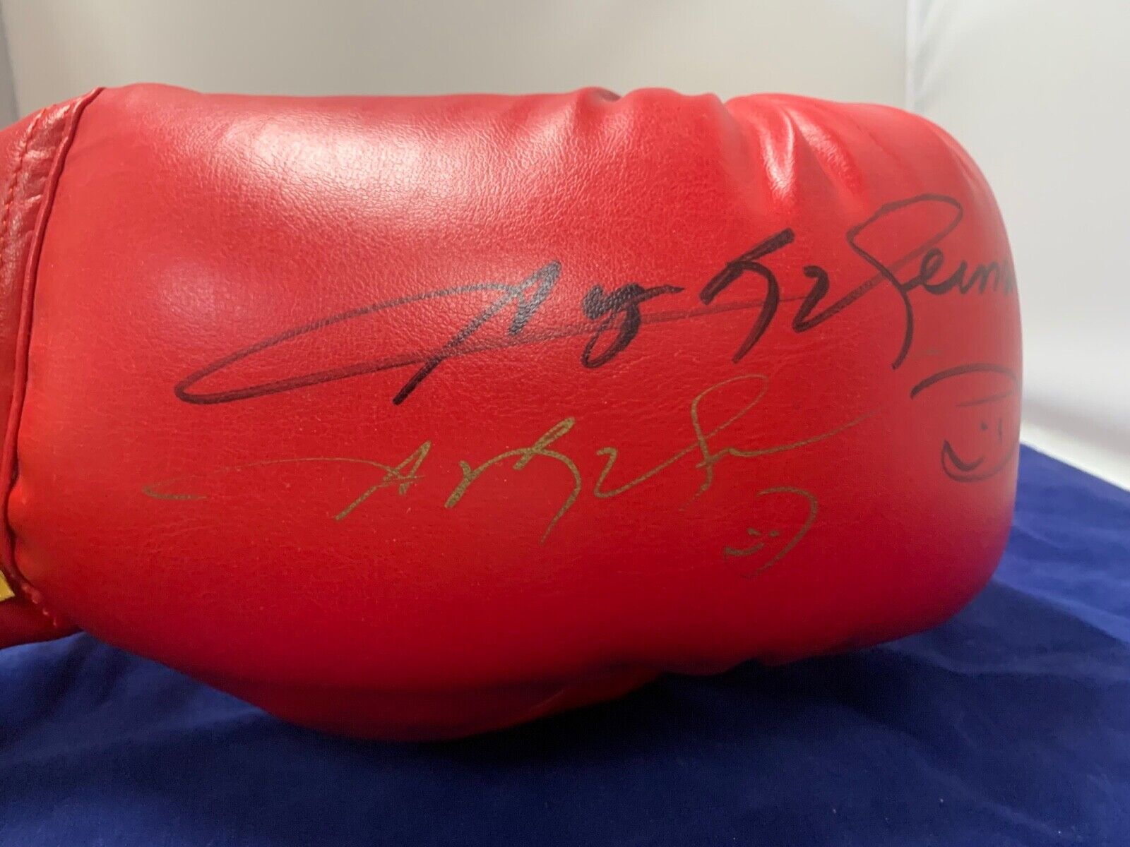 Sugar Ray Leonard Autographed Twice on Everlast Boxing Glove in Very Good Cond.