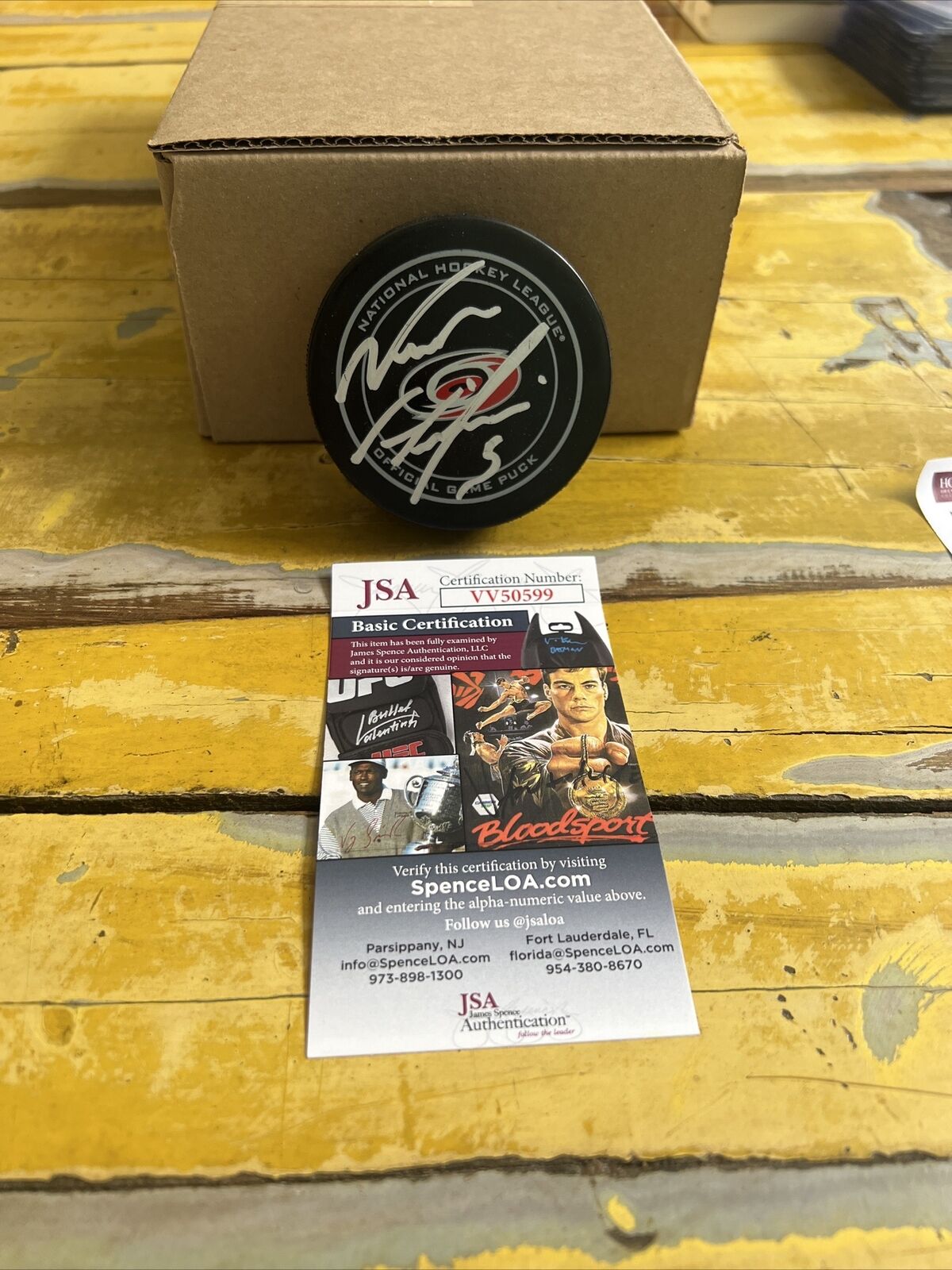 NHL Noah Hanifin Autographed Signed Hurricanes Official Game Puck JSA COA