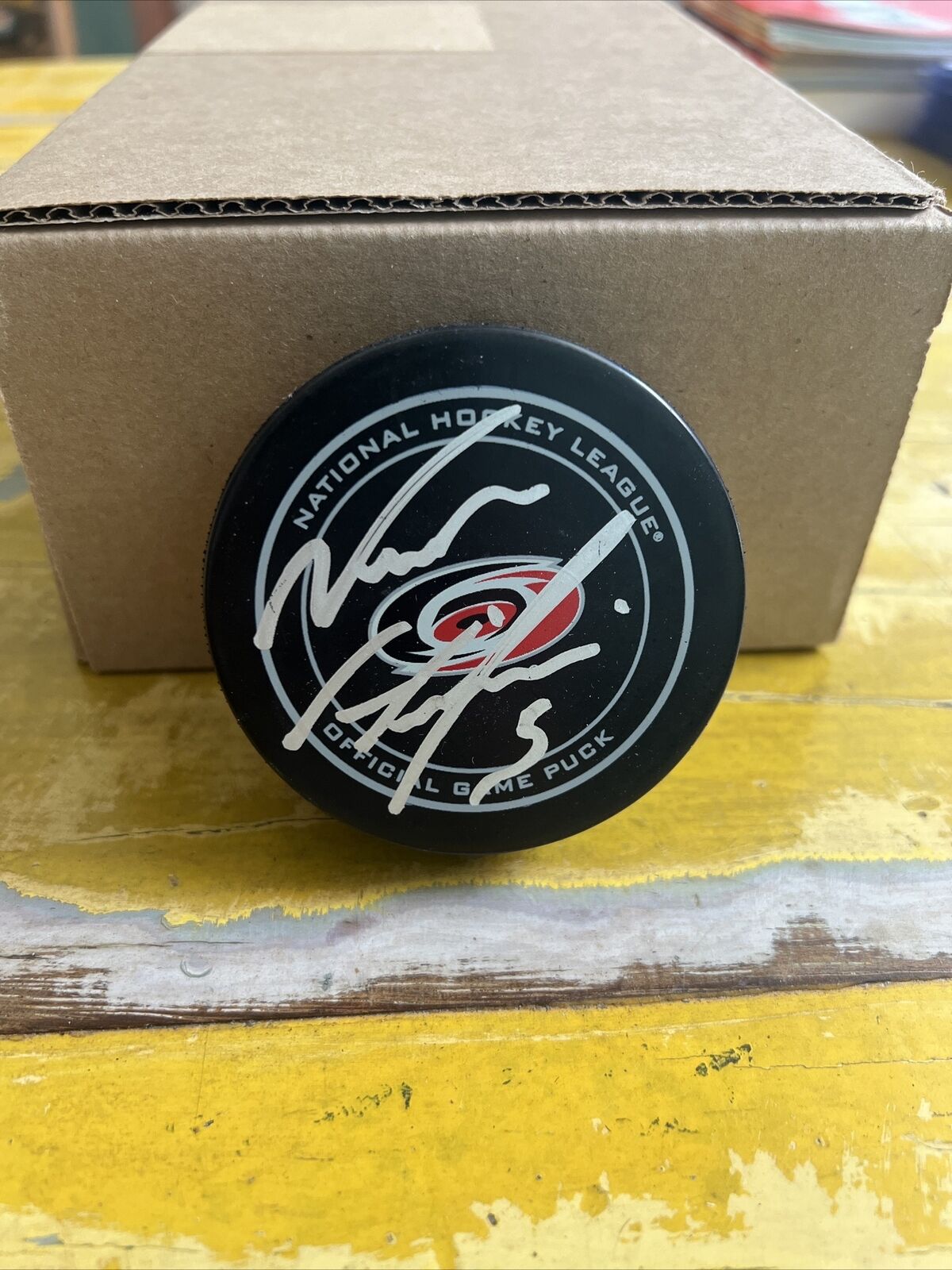 NHL Noah Hanifin Autographed Signed Hurricanes Official Game Puck JSA COA