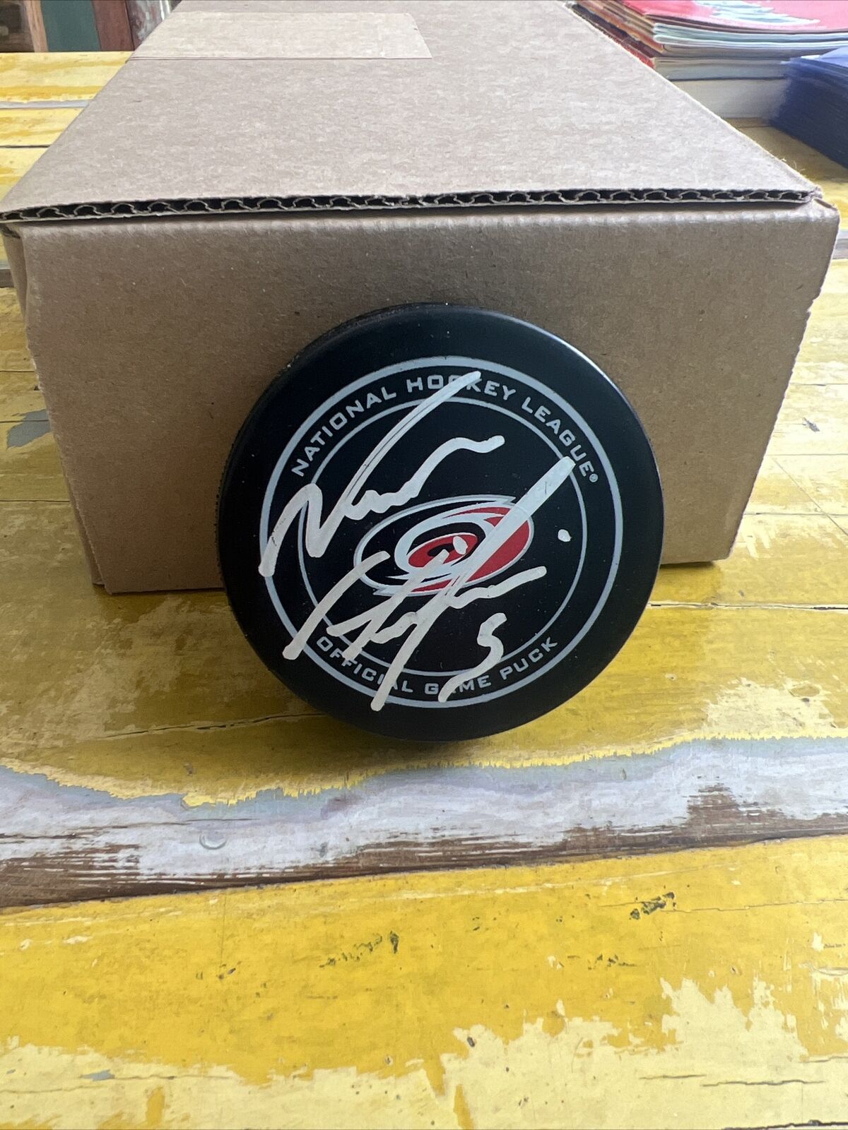 NHL Noah Hanifin Autographed Signed Hurricanes Official Game Puck JSA COA