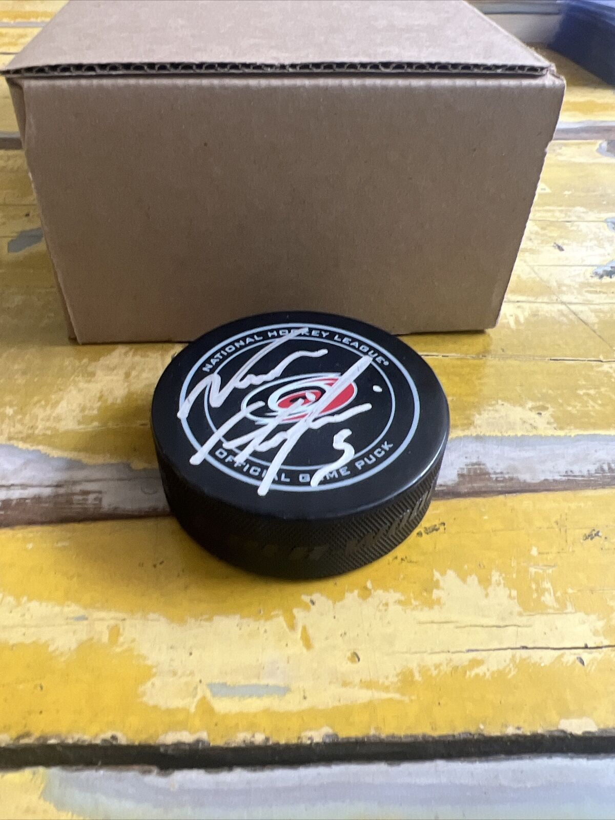 NHL Noah Hanifin Autographed Signed Hurricanes Official Game Puck JSA COA