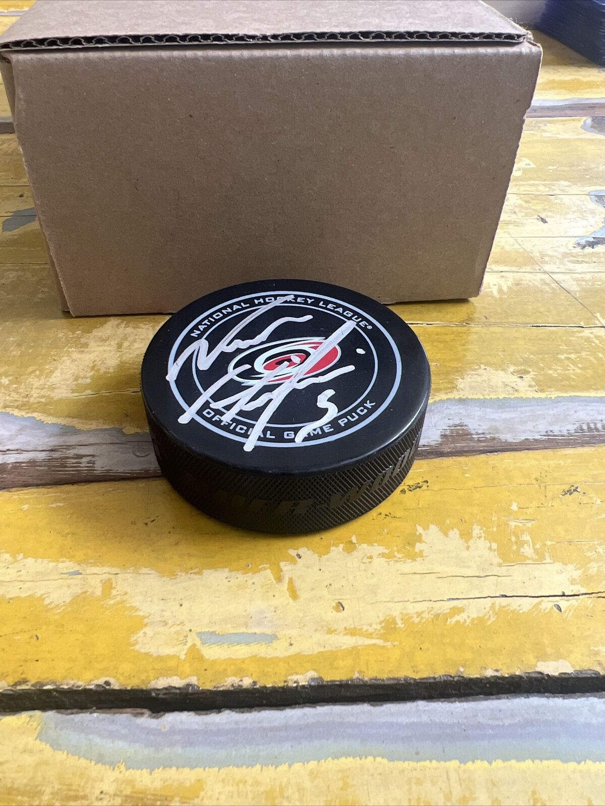 NHL Noah Hanifin Autographed Signed Hurricanes Official Game Puck JSA COA