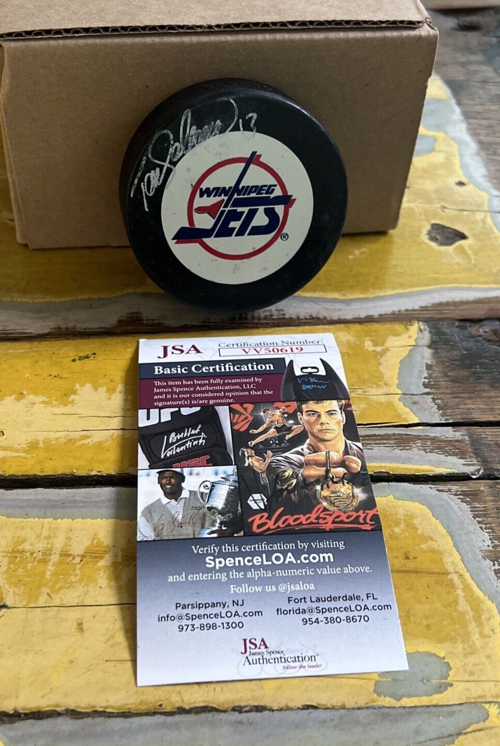 NHL Teemu Selanne Autographed Signed Jets Official Game Hockey Puck JSA COA