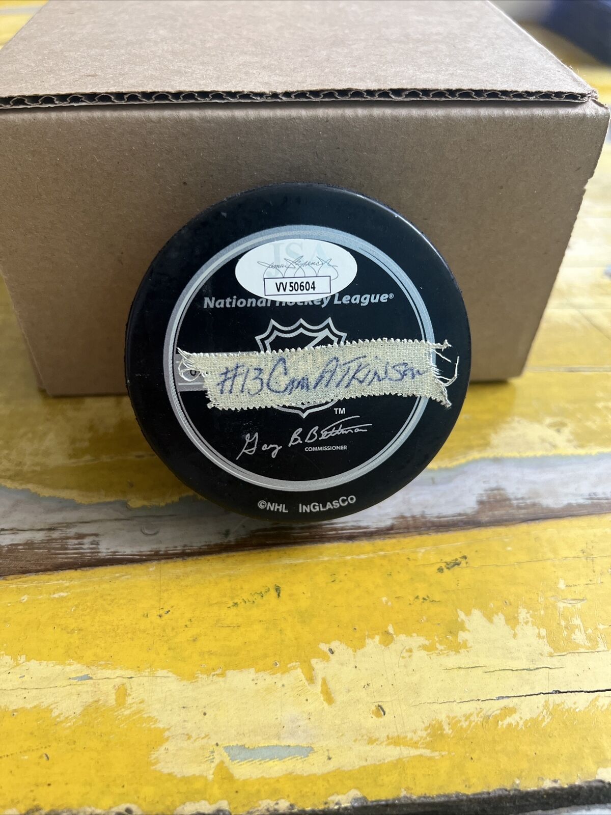 NHL Cam Atkinson Autographed Signed Blue Jackets Official Game Puck JSA COA