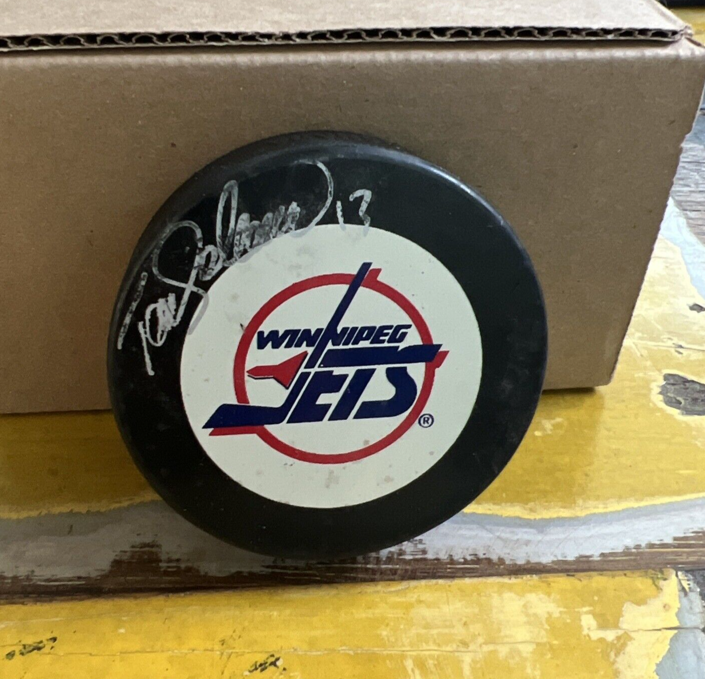 NHL Teemu Selanne Autographed Signed Jets Official Game Hockey Puck JSA COA