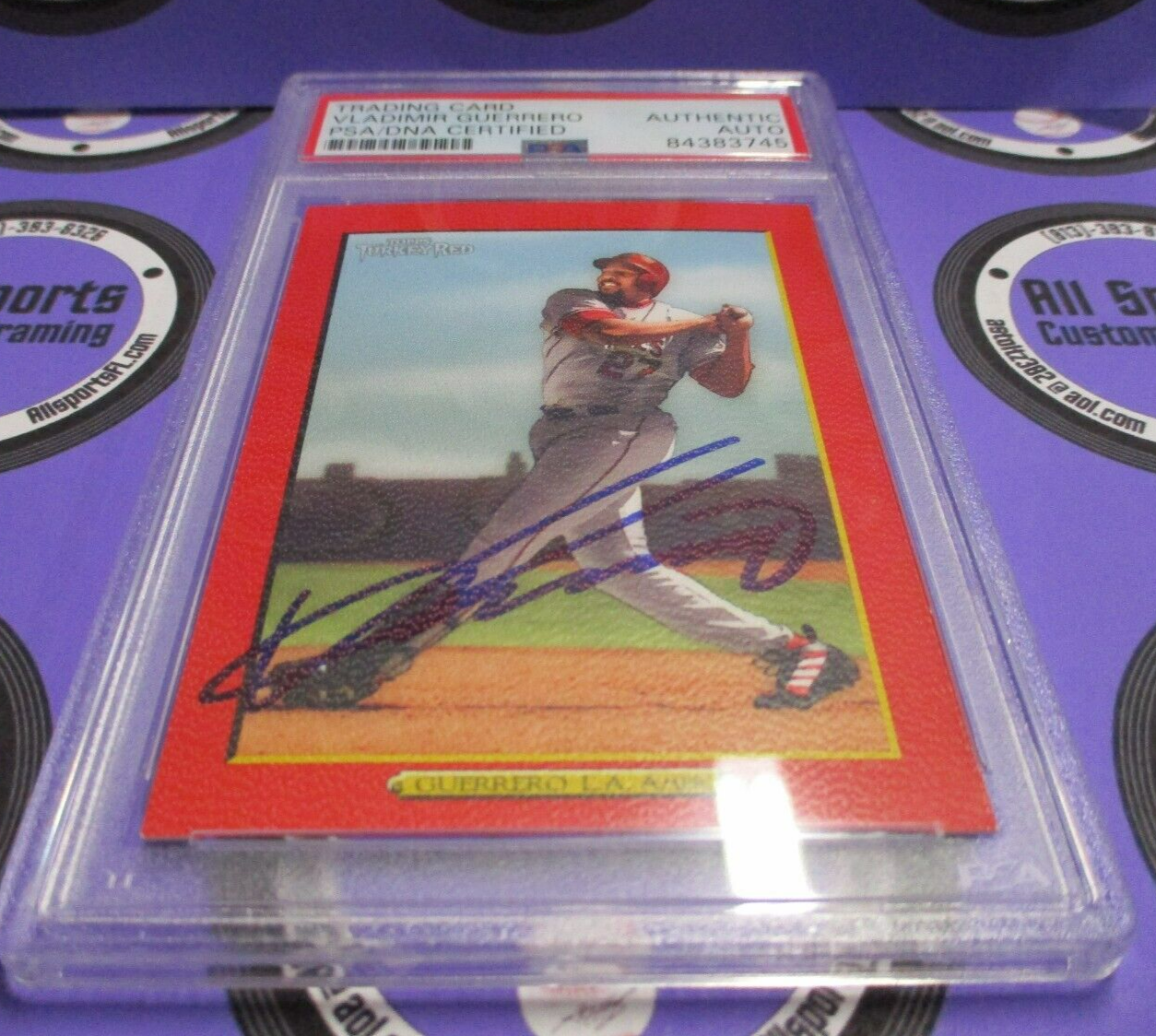 Vladimir Guerrero Autographed 2005 Topps Turkey Red Baseball Card #120 PSA Slab