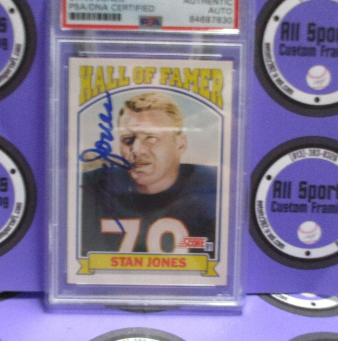 Stan Jones Autographed 1991 Hall of Famer Score Football Card #671 PSA Slab