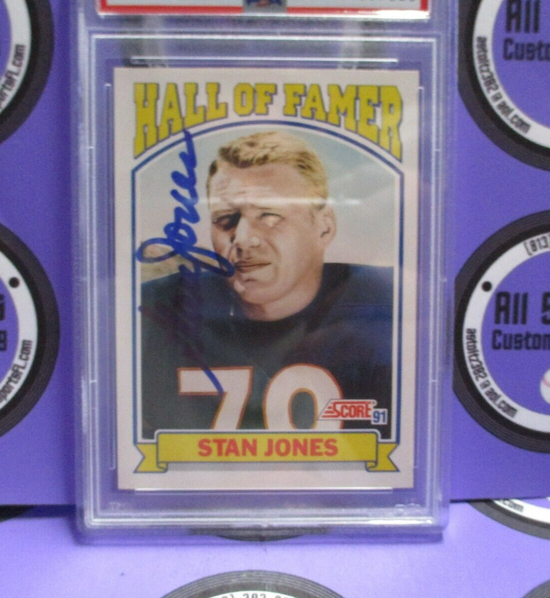 Stan Jones Autographed 1991 Hall of Famer Score Football Card #671 PSA Slab