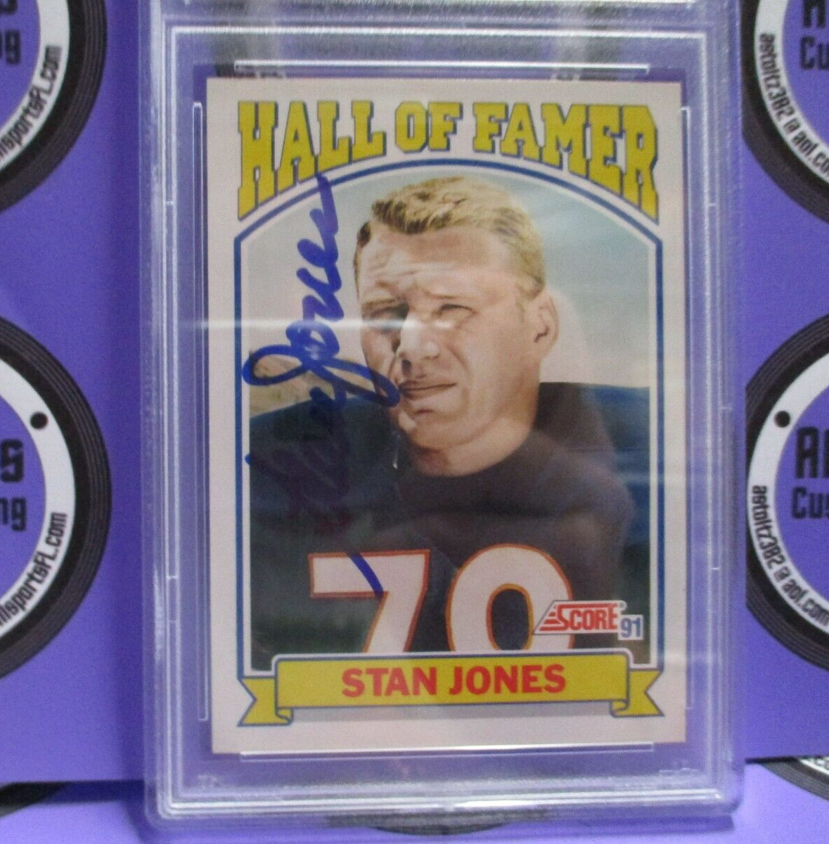 Stan Jones Autographed 1991 Hall of Famer Score Football Card #671 PSA Slab