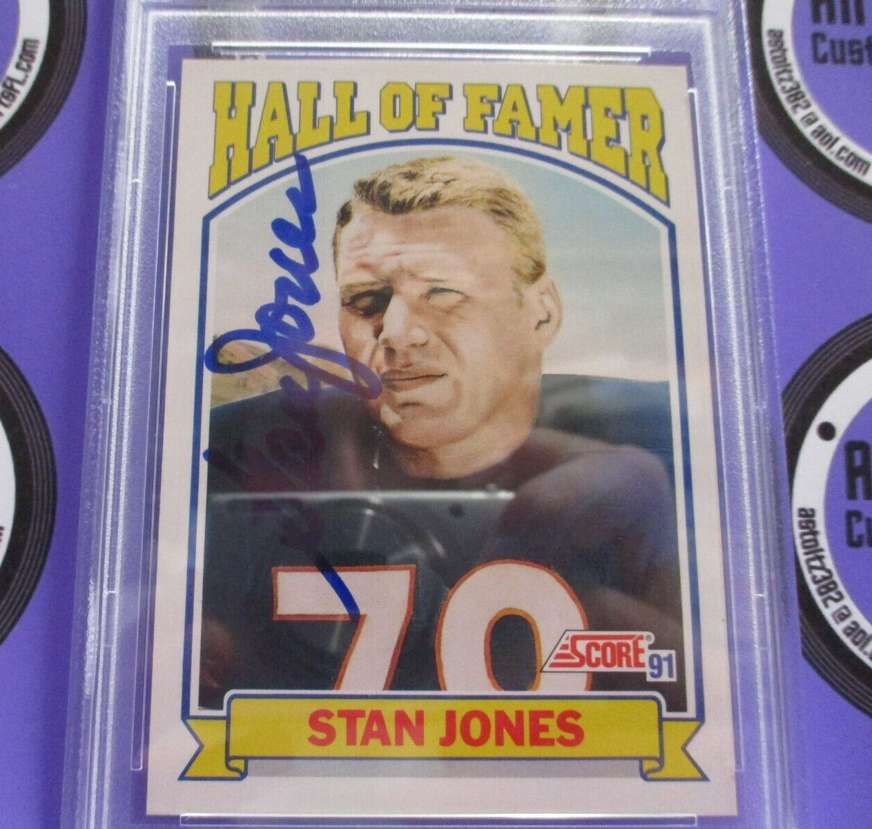 Stan Jones Autographed 1991 Hall of Famer Score Football Card #671 PSA Slab