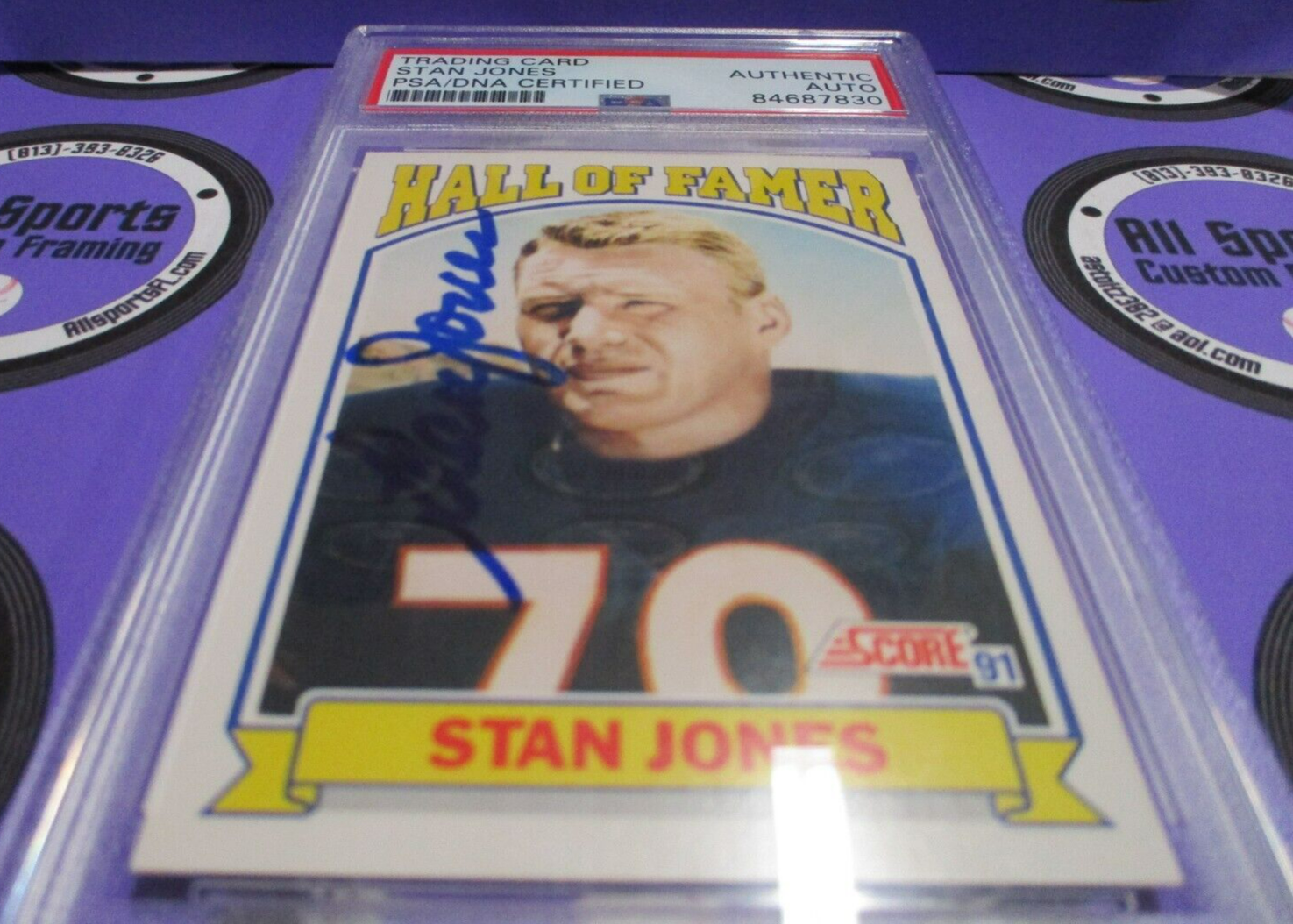 Stan Jones Autographed 1991 Hall of Famer Score Football Card #671 PSA Slab