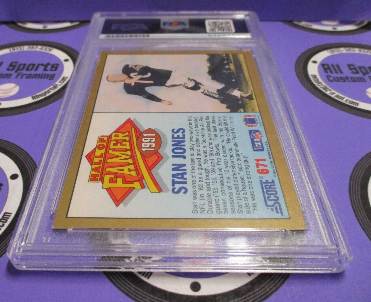 Stan Jones Autographed 1991 Hall of Famer Score Football Card #671 PSA Slab