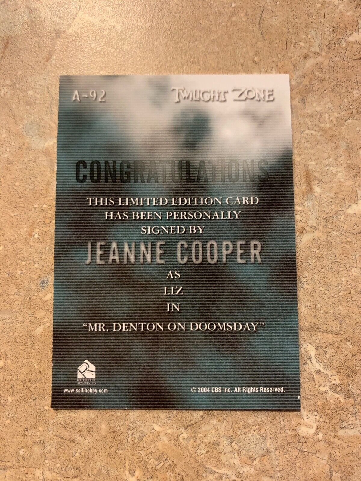 Jeanne Cooper Autographed Limited Edition Twilight Zone Ritten House Card