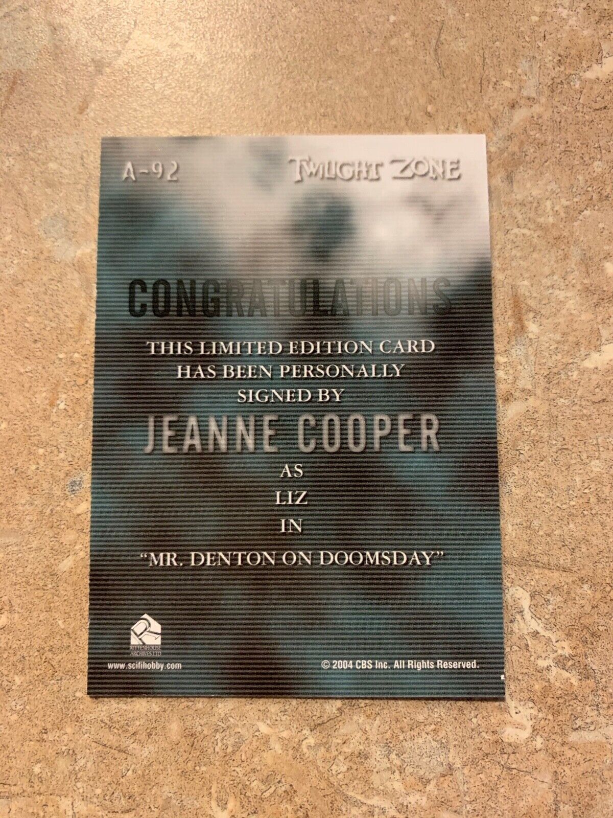 Jeanne Cooper Autographed Limited Edition Twilight Zone Ritten House Card