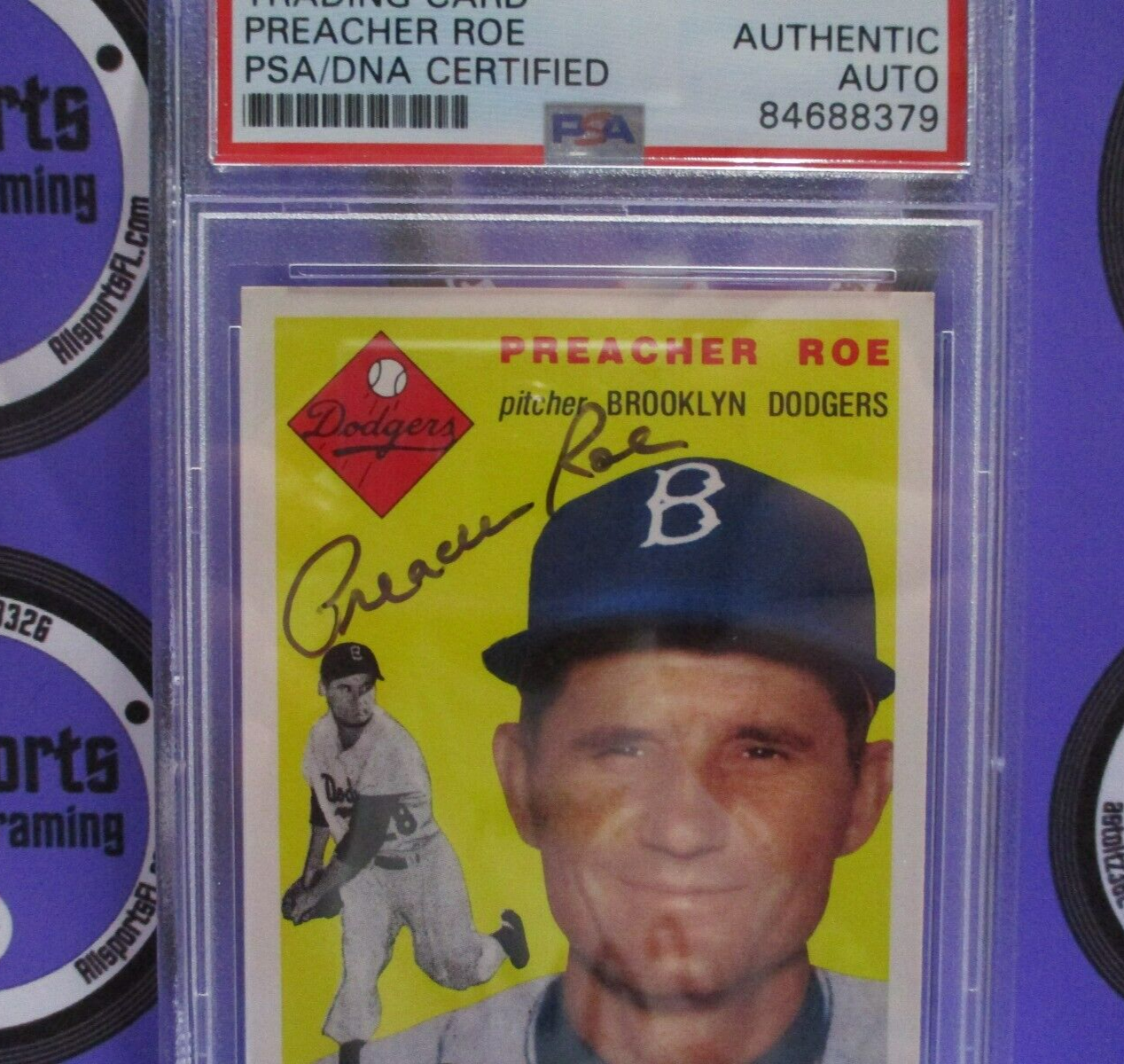 Preacher Roe Dodgers Autographed 1954 Topps Archives Baseball Card #14 PSA Slab