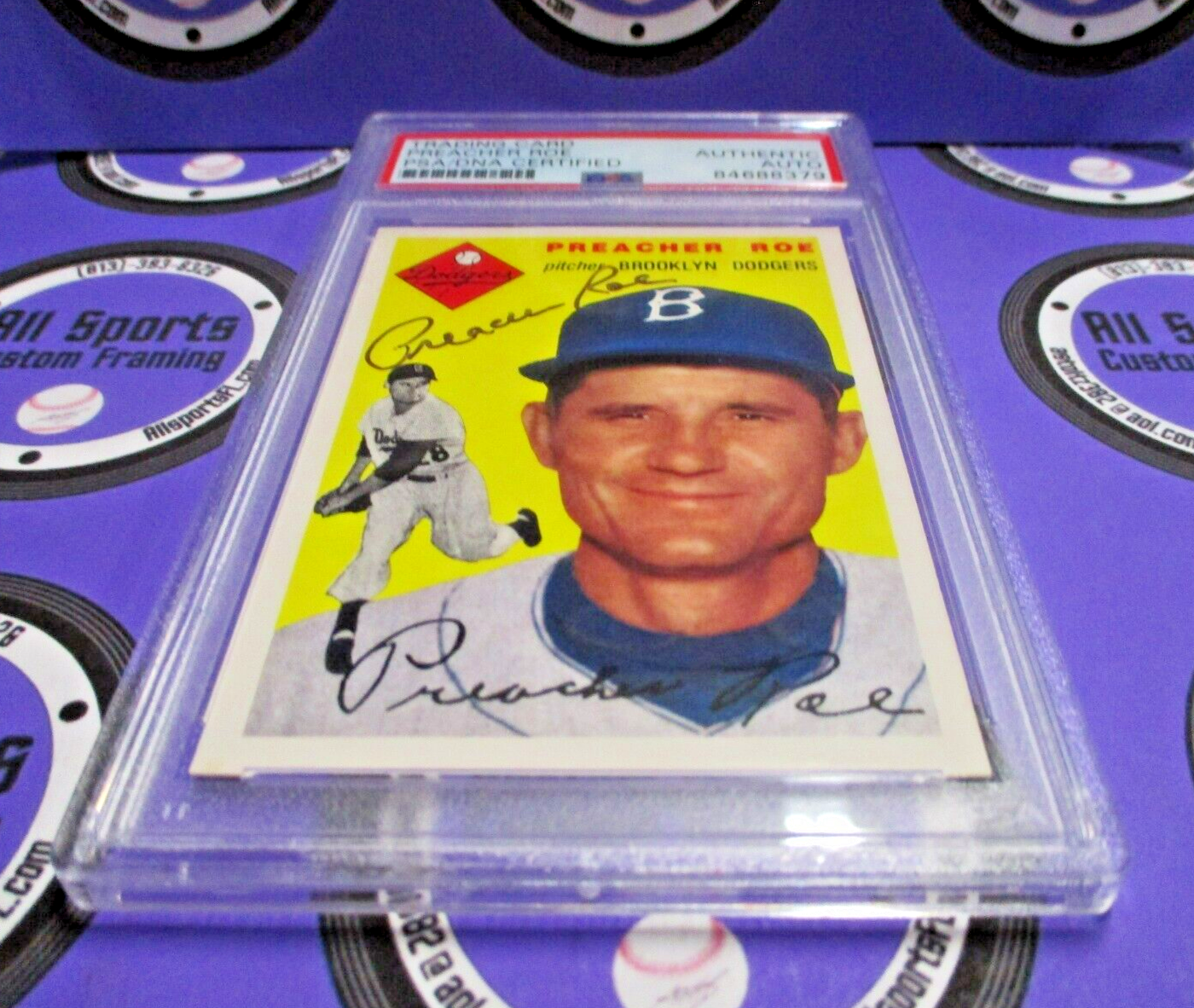 Preacher Roe Dodgers Autographed 1954 Topps Archives Baseball Card #14 PSA Slab