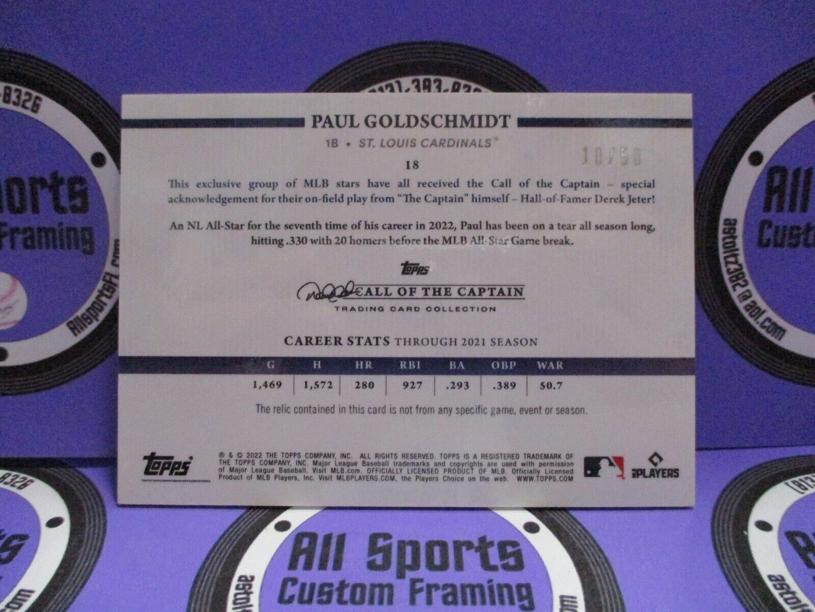 Paul Goldschmidt Cardinals 2022 Derek Jeter COTC Jersey Card #10/50 Baseball MLB