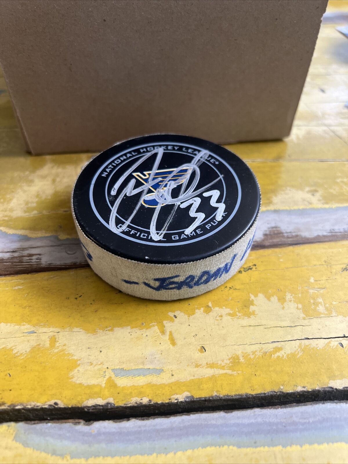 NHL Jordan Leopold Autographed Signed Blues Official Game Puck JSA COA