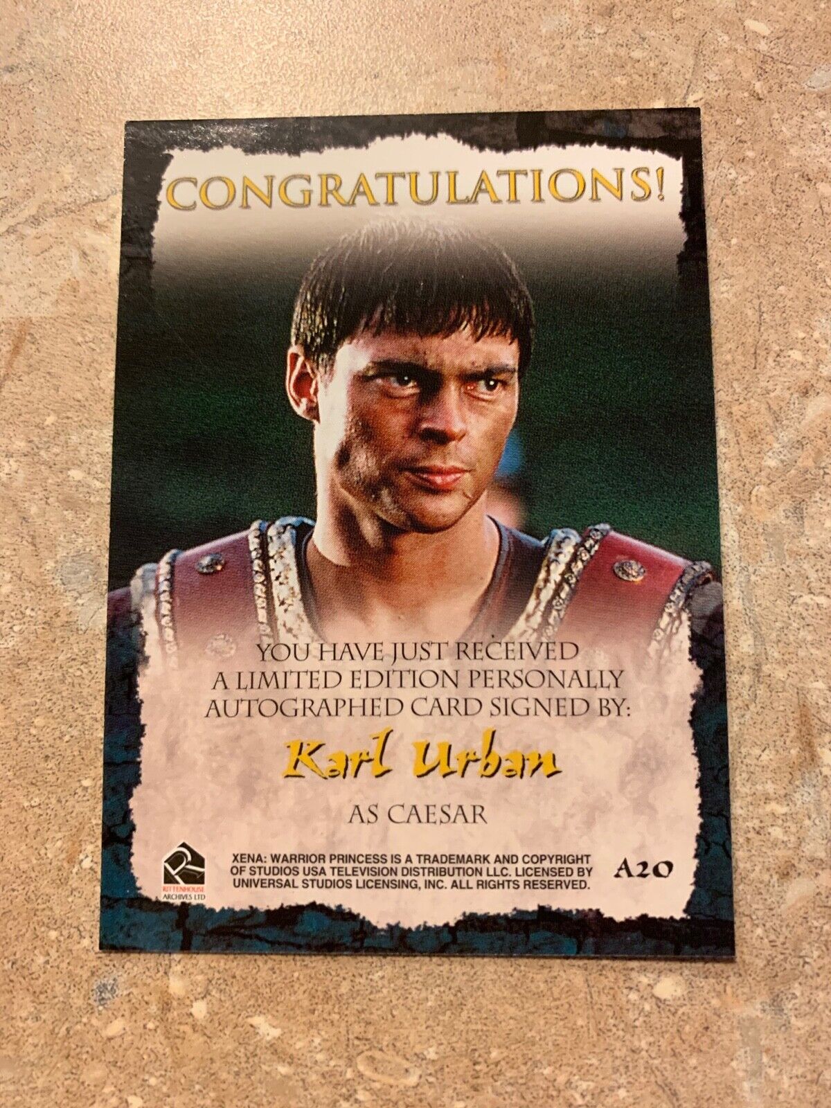 Karl Urban Limited Edition Xena Caesar Autographed Card A20 Ritten House Cards