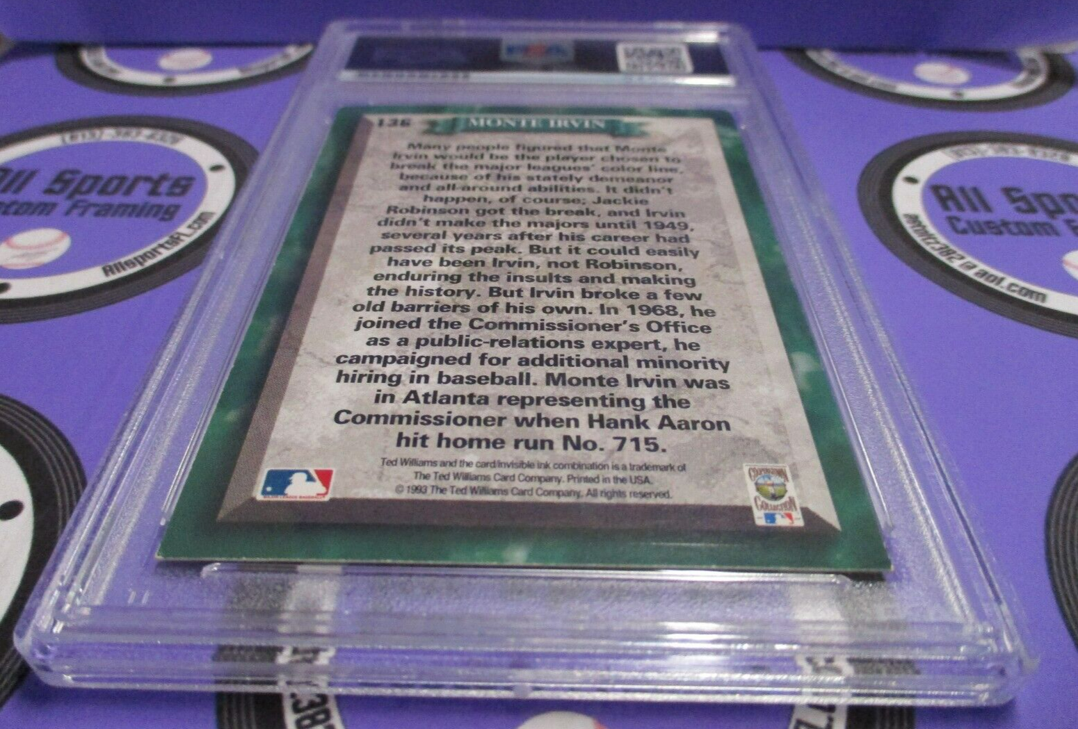 Monte Irvin Giants Autographed 1993 Ted Williams Baseball Card #136 PSA Slab