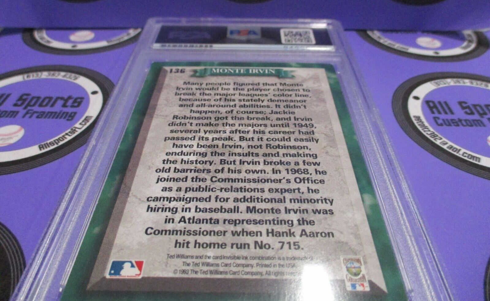 Monte Irvin Giants Autographed 1993 Ted Williams Baseball Card #136 PSA Slab