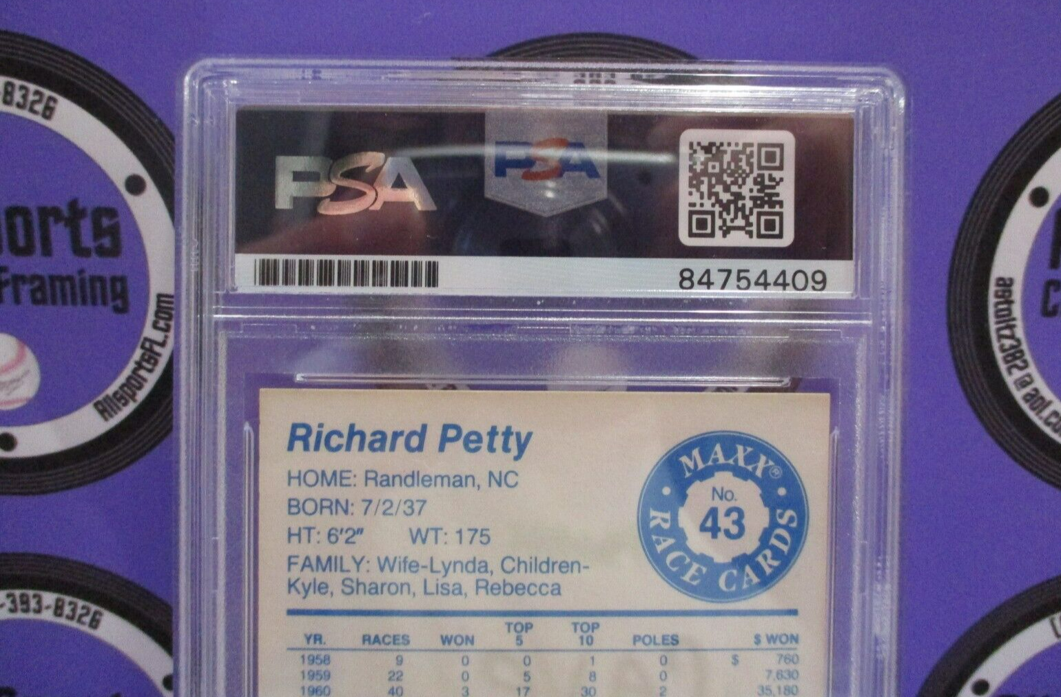 Richard Petty Autographed Signed 1988 Nascar Maxx Racing Cards #43 PSA Slab