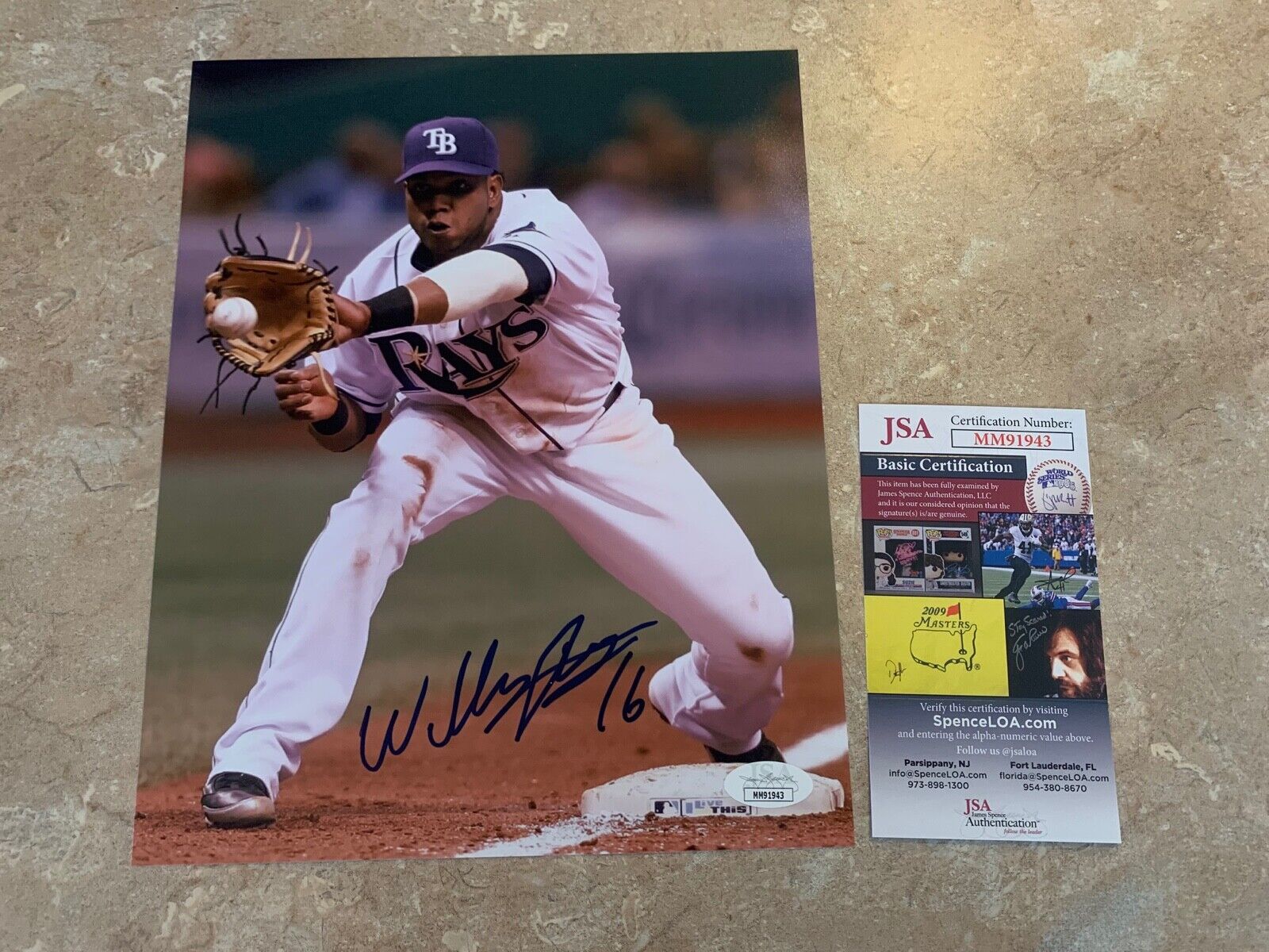 Willy Aybar 2008 Tampa Bay Rays Autographed 8x10 Sports Photo JSA COA #MM91943