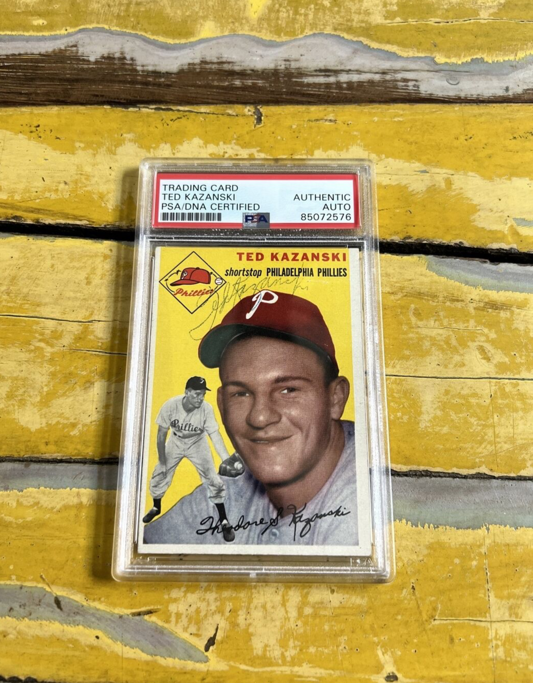 Ted Kazanksi Phillies Autographed Signed Vintage 1954 Topps Card #78 PSA Slab