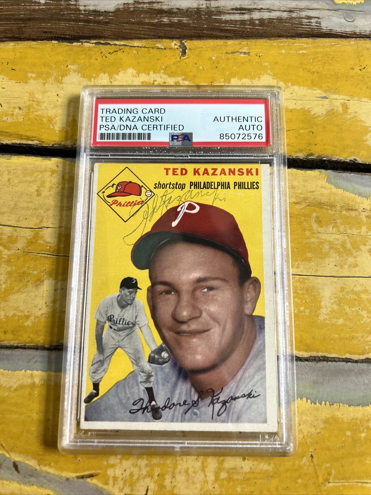 Ted Kazanksi Phillies Autographed Signed Vintage 1954 Topps Card #78 PSA Slab