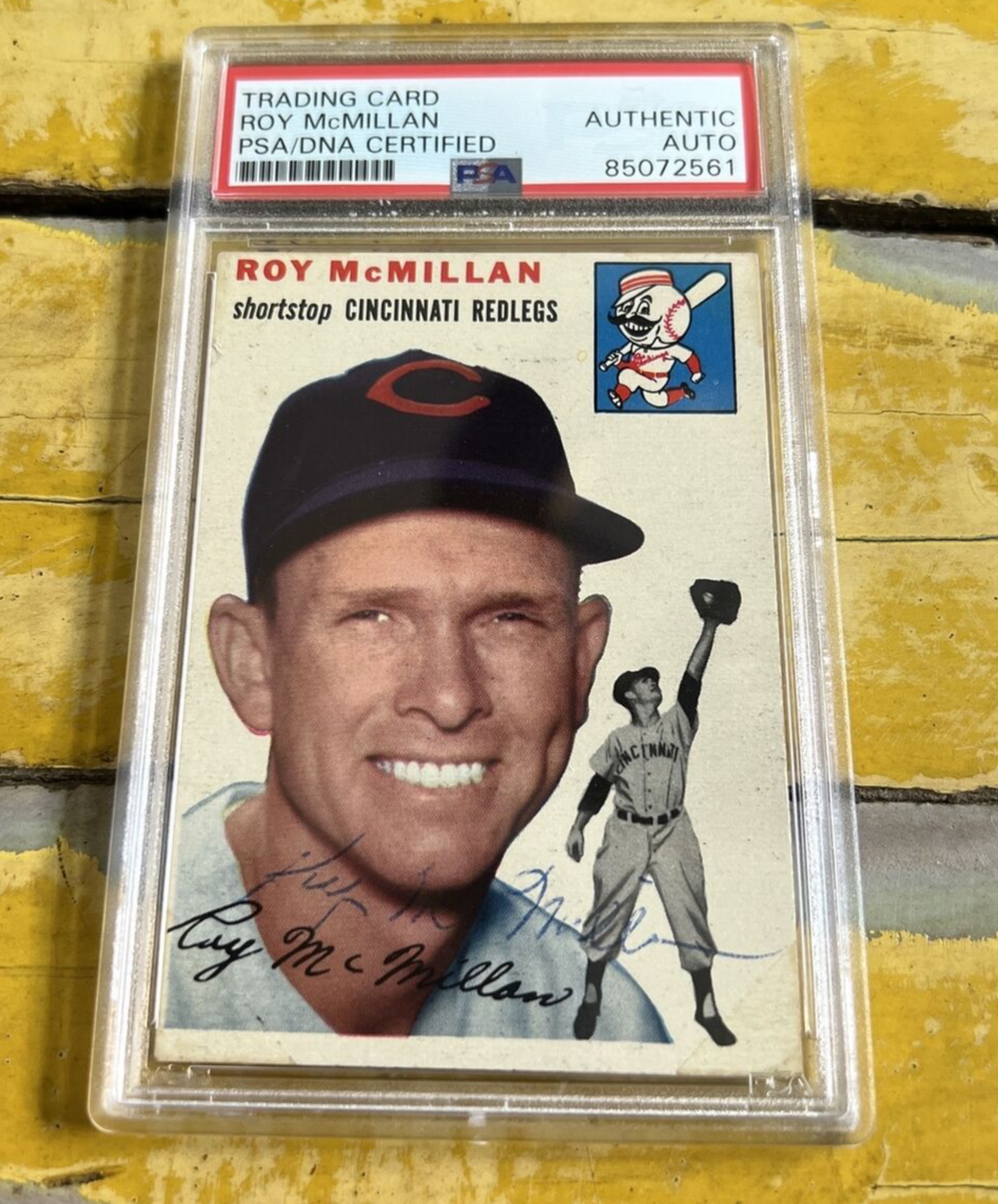 Roy McMillan Redlegs Autographed Signed Vintage 1954 Topps Card #120 PSA Slab