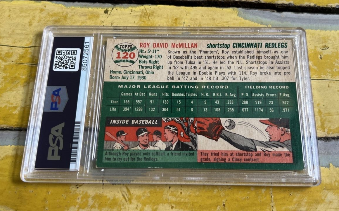 Roy McMillan Redlegs Autographed Signed Vintage 1954 Topps Card #120 PSA Slab