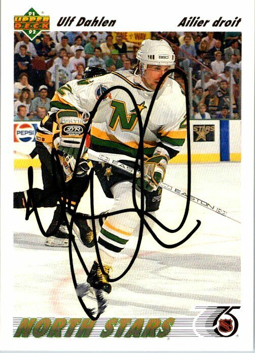 Ulf Dahlen North Stars Hand Signed 1991-92 Score Hockey Card #348 NM-MT