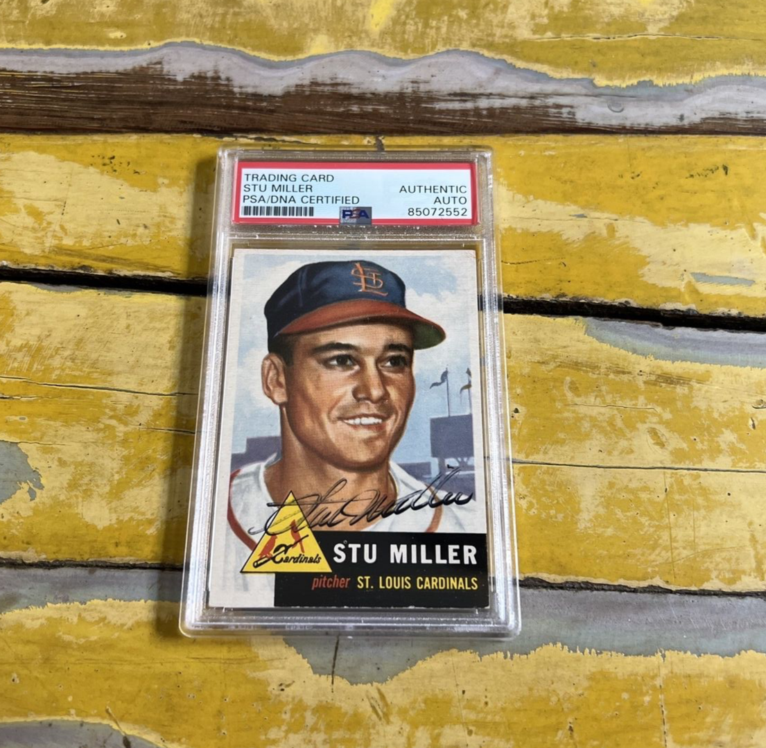 Stu Miller Cardinals Autographed Signed Vintage 1953 Topps Card #183 PSA Slab