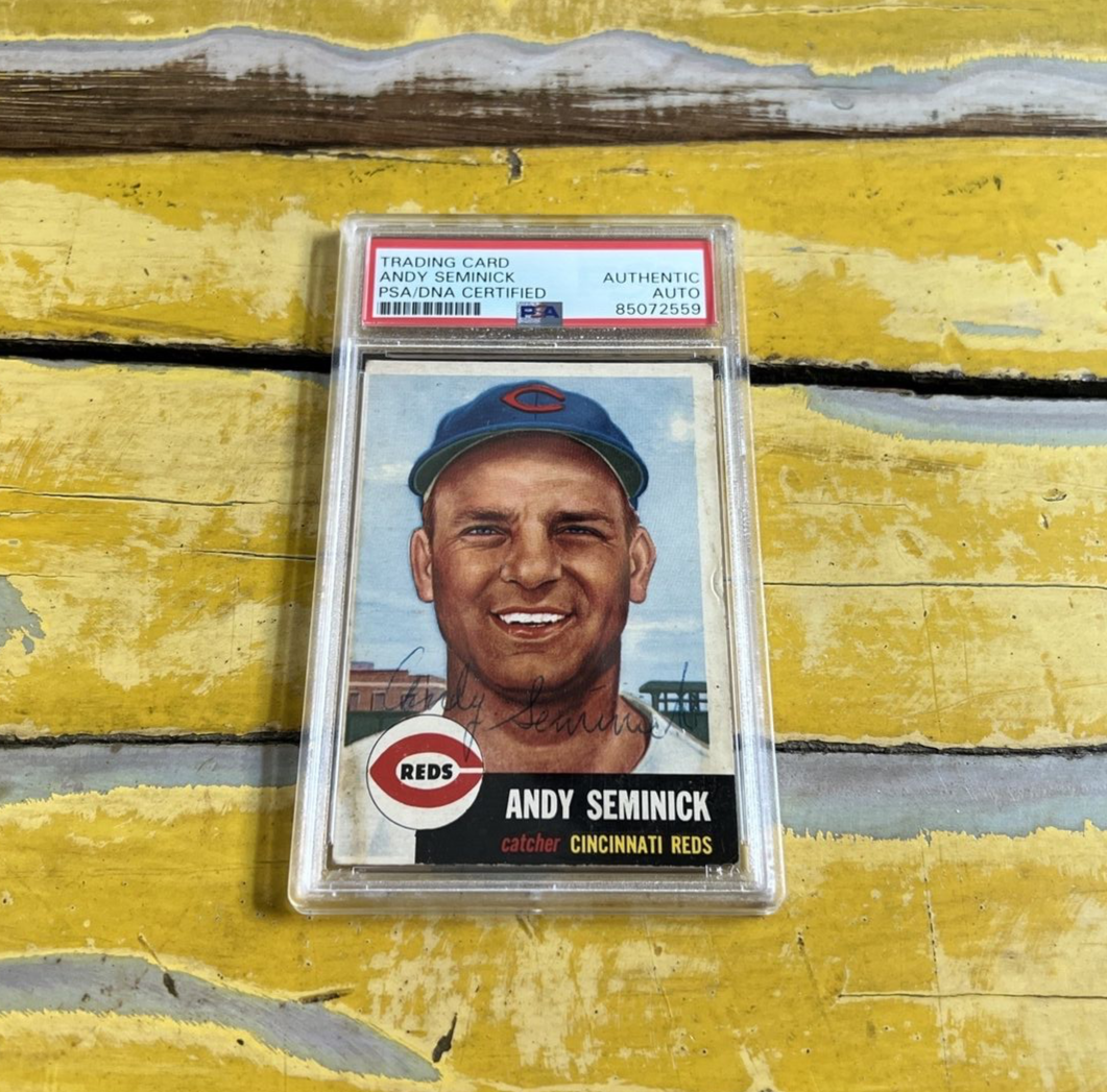 MLB Andy Seminick Reds Autographed Signed Vintage 1953 Topps Card #153 PSA Slab