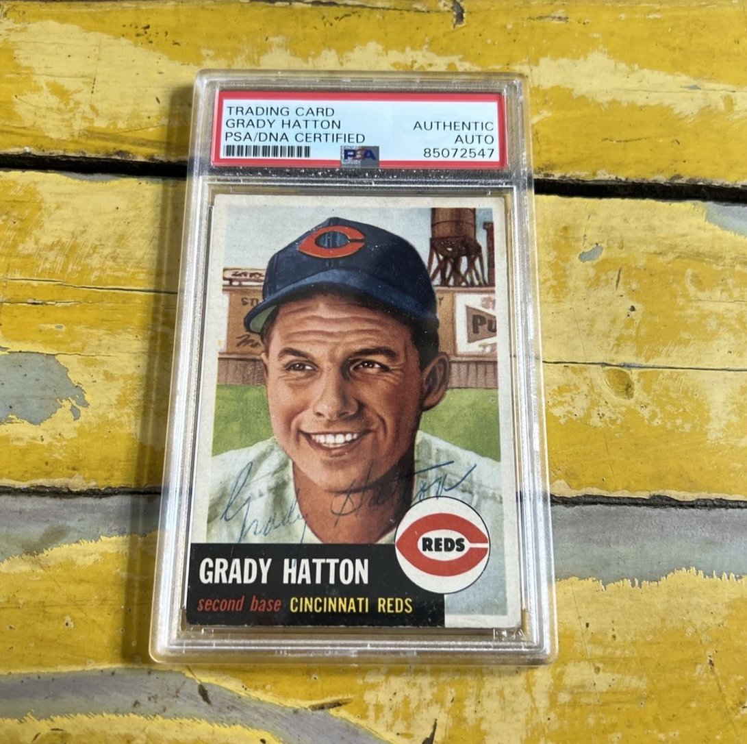 MLB Grady Hatton Reds Autographed Signed Vintage 1953 Topps Card #45 PSA Slab