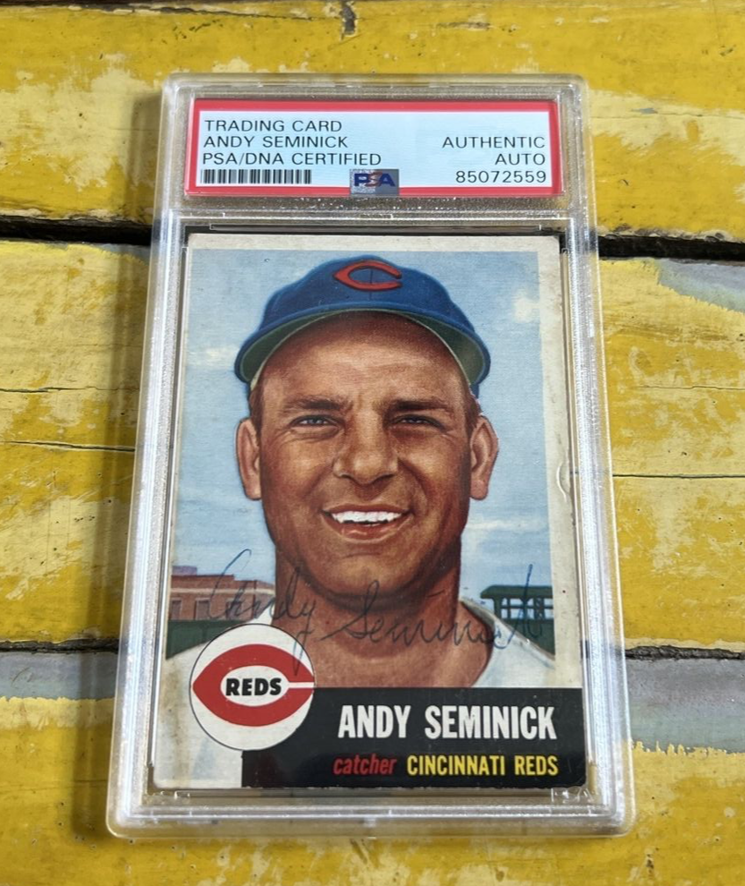 MLB Andy Seminick Reds Autographed Signed Vintage 1953 Topps Card #153 PSA Slab