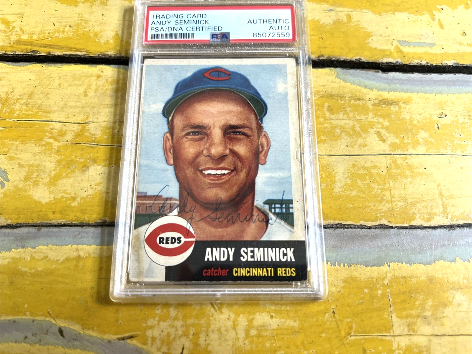 MLB Andy Seminick Reds Autographed Signed Vintage 1953 Topps Card #153 PSA Slab