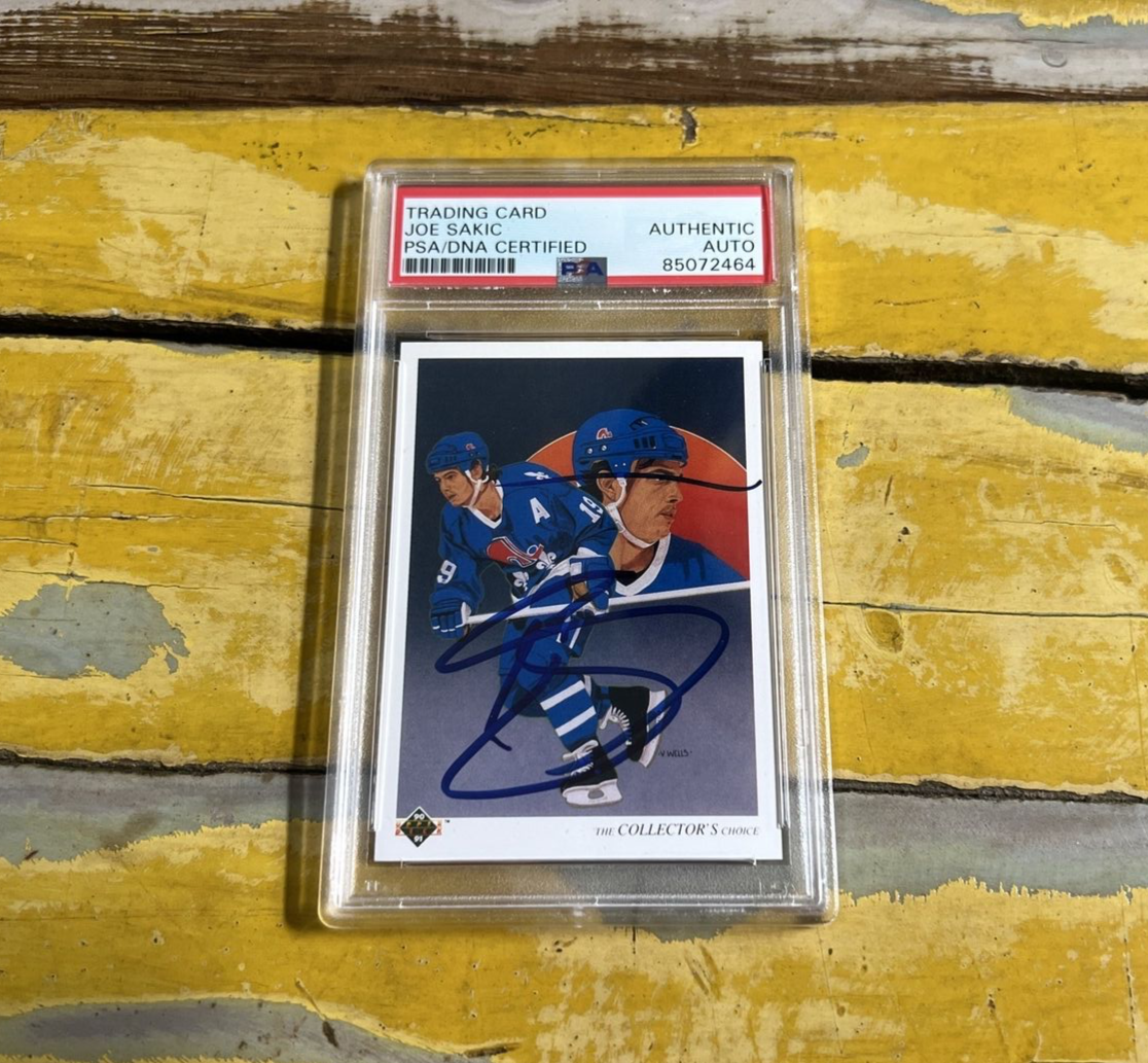 NHL Joe Sakic Autographed Signed 1990-91 Upper Deck Check. Card #301 PSA Slab